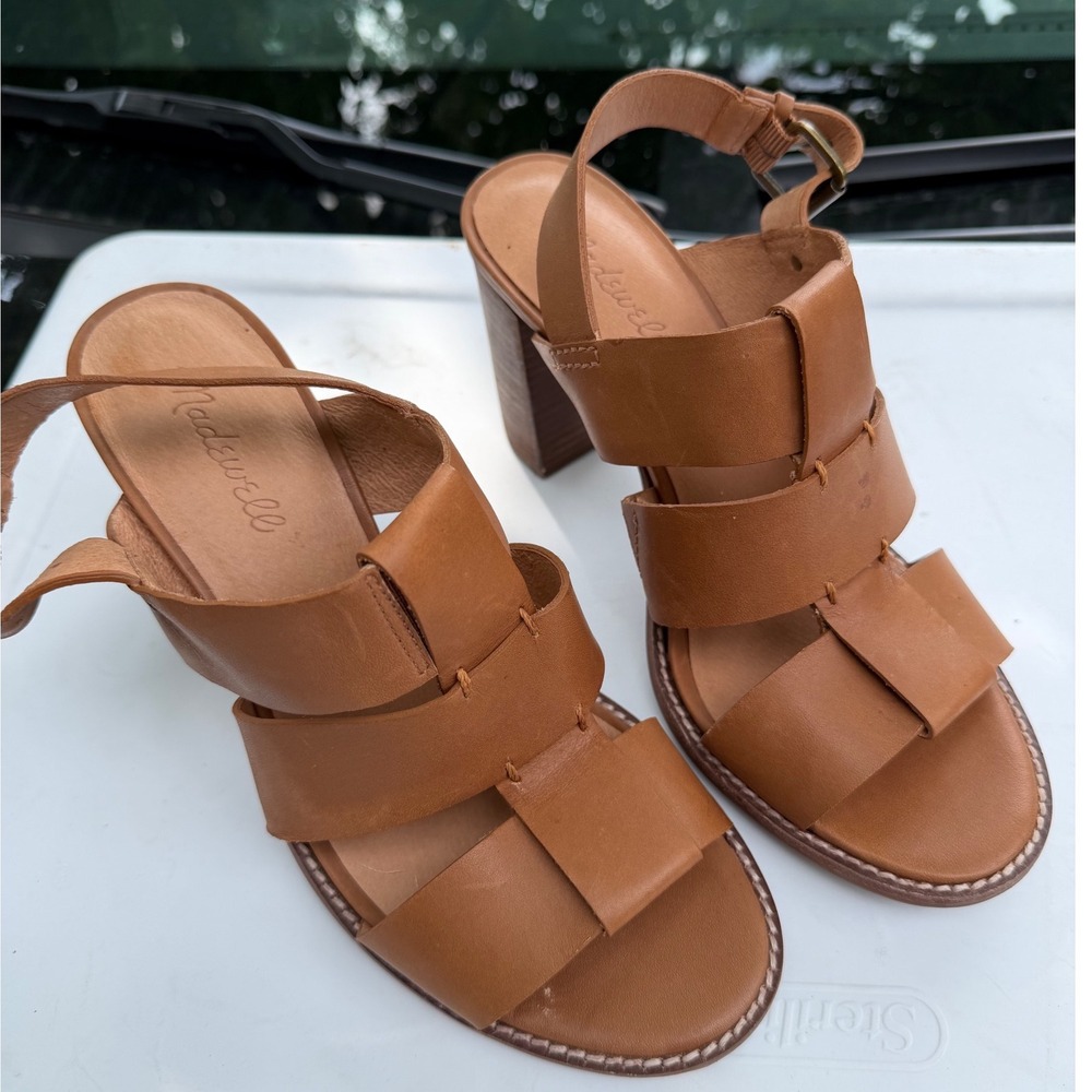 Madewell The Adelle Sandal English Saddle Tan Leather Block Heel 8.5 F9498